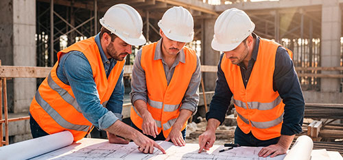فريق هندسي يتابع أعمال البناء والخرسانة في الرياض