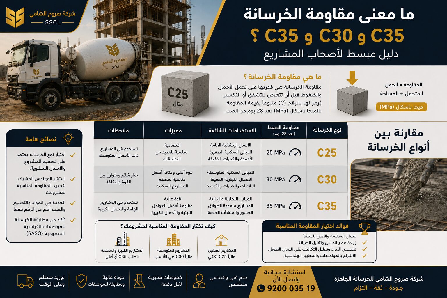 شرح مقاومة الخرسانة C25 و C30 و C35 لأصحاب المشاريع