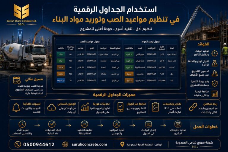 استخدام الجداول الرقمية في تنظيم مواعيد الصب