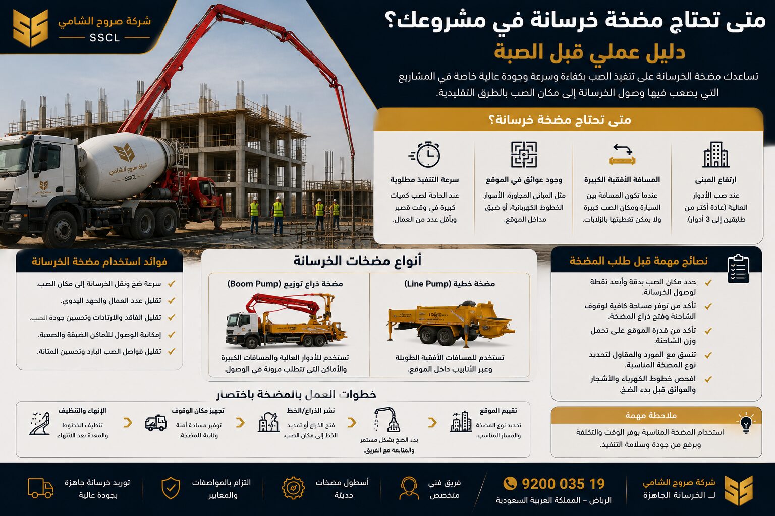 متى تحتاج مضخة خرسانة في مشروع بناء داخل الرياض