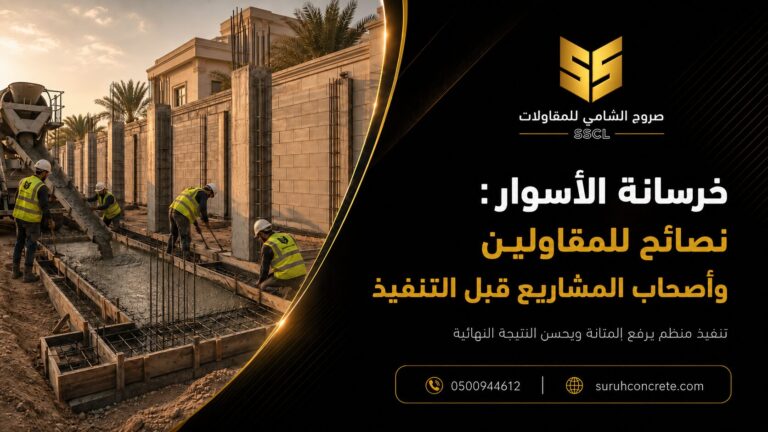 صب خرسانة الأسوار في مشروع سكني بالرياض مع نصائح للمقاولين وأصحاب المشاريع قبل التنفيذ