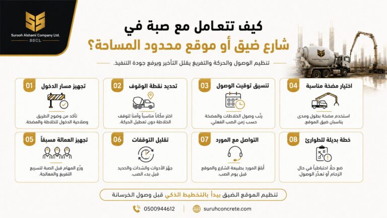 مضخة خرسانة في شارع ضيق بالرياض