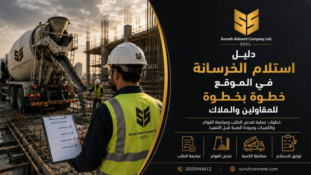 استلام الخرسانة في الموقع قبل الصب في مشروع بالرياض
