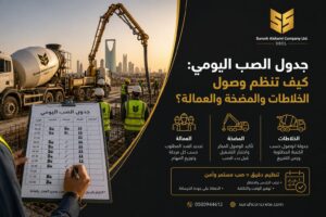 جدول صب الخرسانة اليومي لتنظيم الخلاطات والمضخة والعمالة