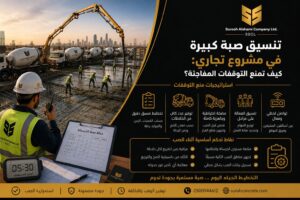 تنسيق صبة خرسانة كبيرة في مشروع تجاري بالرياض