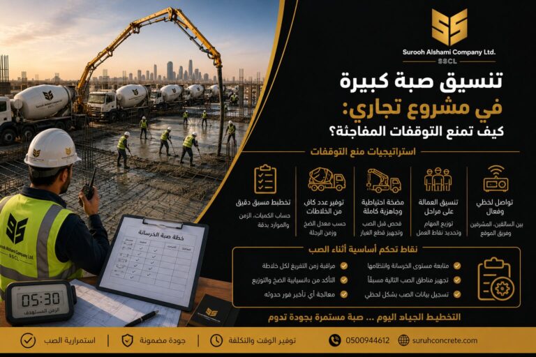 تنسيق صبة خرسانة كبيرة في مشروع تجاري بالرياض