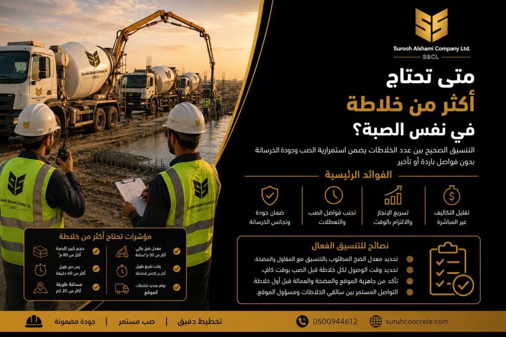 تنظيم أكثر من خلاطة خرسانة في نفس الصبة بالرياض