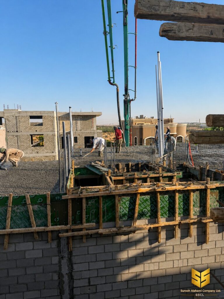 توريد وصب خرسانة جاهزة لسقف مشروع سكني في الدرعية بواسطة صروح الشامي
