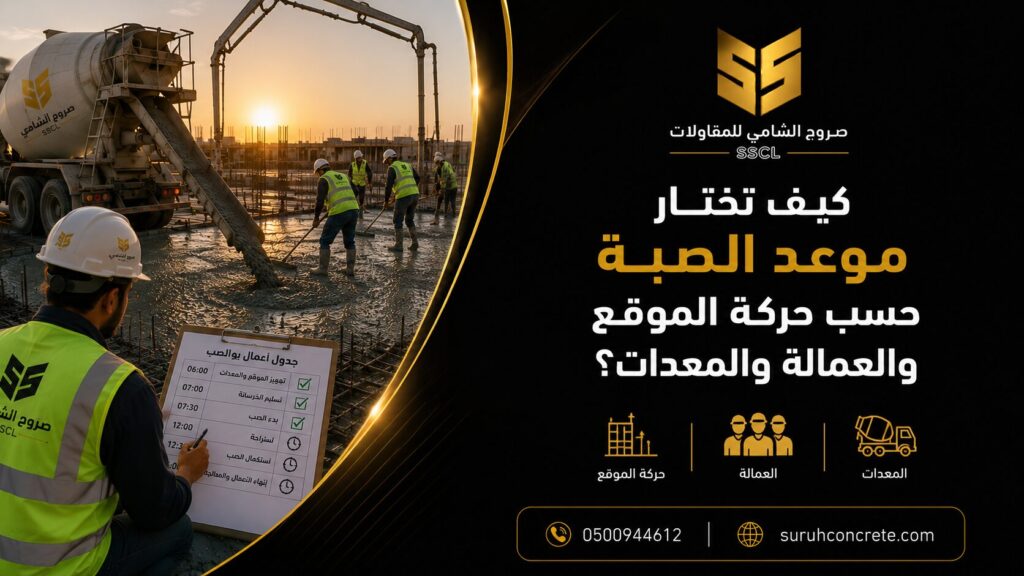 اختيار موعد صب الخرسانة حسب حركة الموقع والعمالة والمعدات