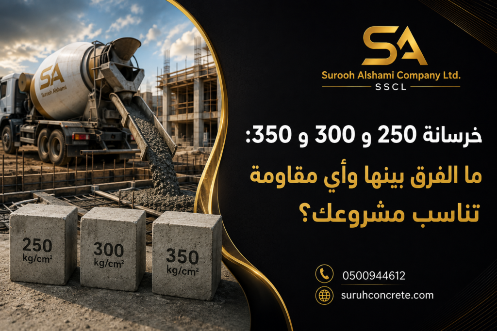 الفرق بين خرسانة 250 و300 و350 واختيار مقاومة الخرسانة المناسبة
