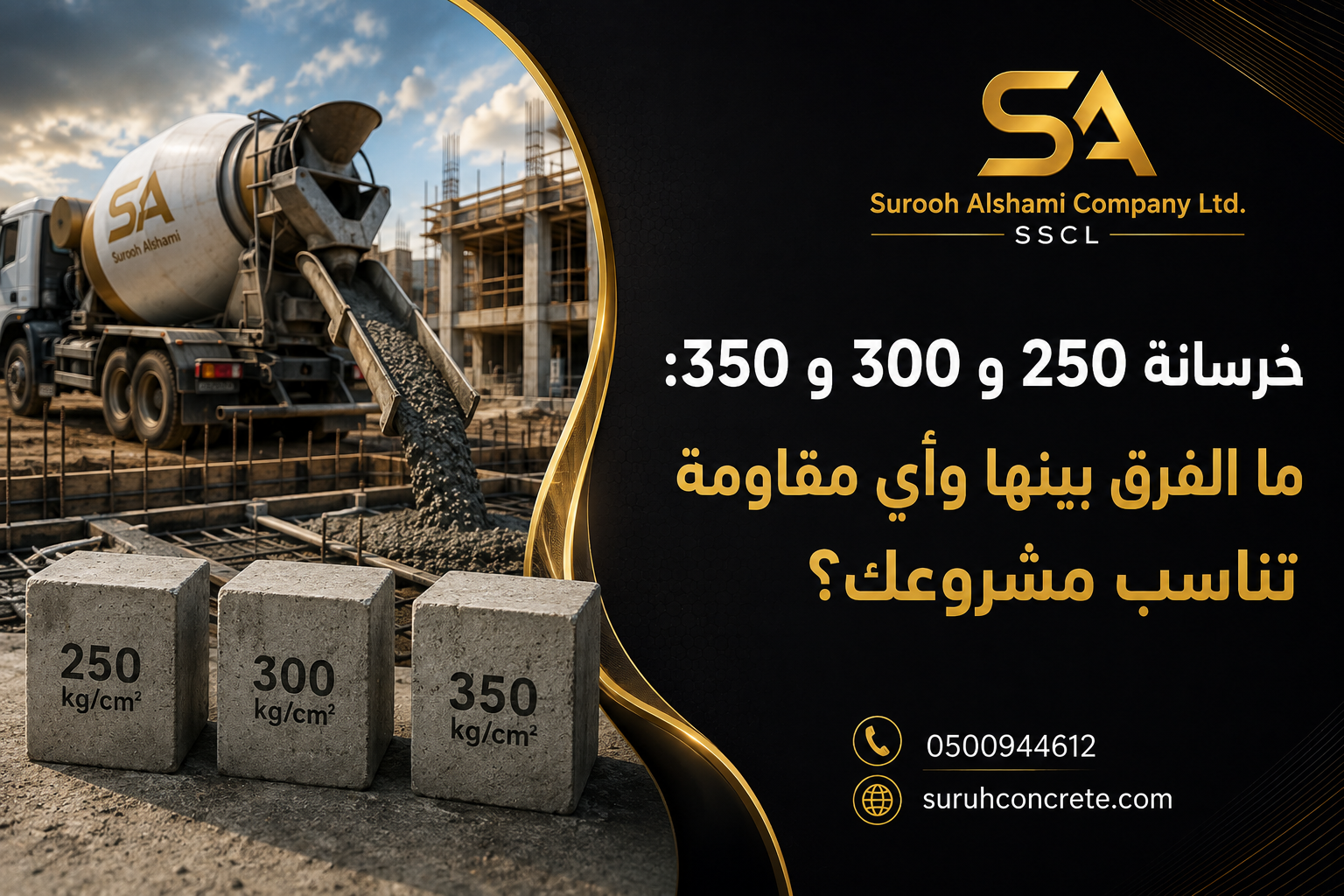 الفرق بين خرسانة 250 و300 و350 واختيار مقاومة الخرسانة المناسبة