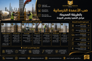 صب الأعمدة الخرسانية بالطريقة الصحيحة ومراحل فحص الجودة