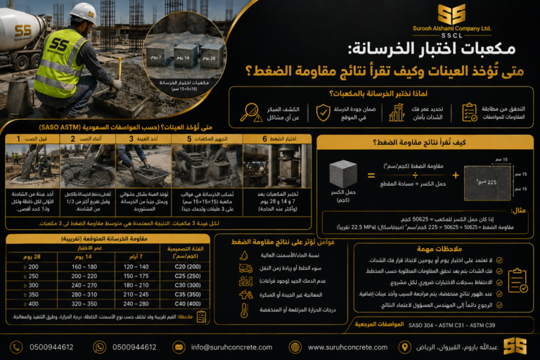 مكعبات اختبار الخرسانة وكيفية قراءة نتائج مقاومة الضغط