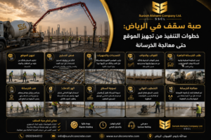 صبة سقف في الرياض من تجهيز الموقع حتى معالجة الخرسانة