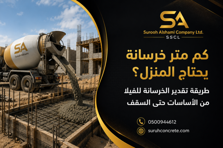 حساب كم متر خرسانة يحتاج المنزل من الأساسات حتى السقف