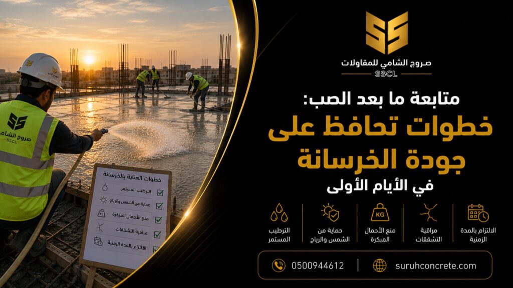 متابعة الخرسانة بعد الصب في الأيام الأولى بالرياض