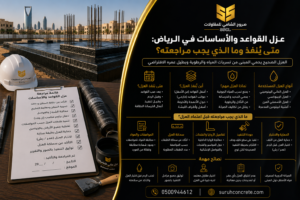 أعمال عزل مائي للقواعد والأساسات في موقع بناء بالرياض