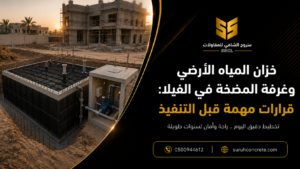 مخطط خزان مياه أرضي وغرفة مضخة في مشروع فيلا بالرياض